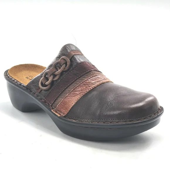 NAOT NWOB Belize Brown Burgundy Leather Mules & Clogs Size 7 - Picture 4 of 6